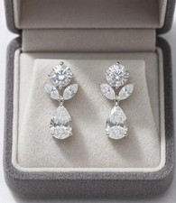 13.60 Ct Treated Certified Gorgeous White Diamond Dangler Earrings, 925 Silver