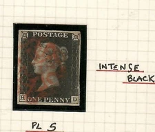 GB  QV 1840 Penny Black Plate 5  (HD) , 4 Margins, Fine Used RED  Maltese Cross