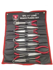 9PC 11" LONG NOSE PLIER SET LONG REACH CIRCLE BENT NEEDLE NOSE DIAGONAL CUTTER