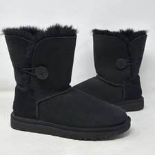 UGG Bailey Button Short Boots Womens 9 Black Suede Sheepskin Fur 1016226