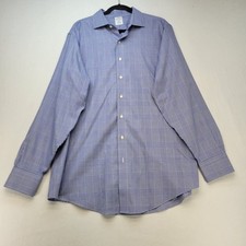Brooks Brothers Dress Shirt Mens 17-6/7 Blue Glen Plaid Regent Non-Iron Cotton