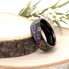 8mm Sleek Black Tungsten Ring Multicolor Glitter Inlay Christmas Ring For Unisex