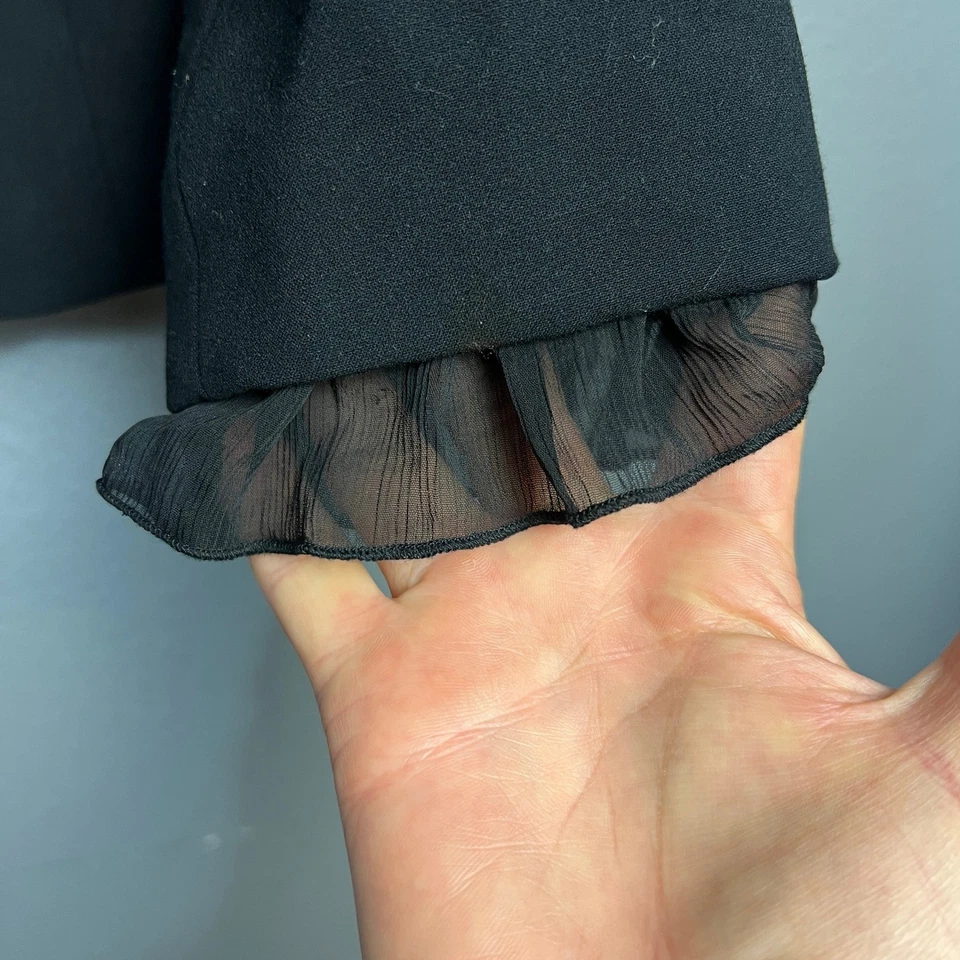 Josephine Chaus Black Blazer Jacket Ruffle Trim Single Button Career Sz 12 - Image 3 of 4