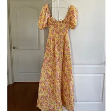 House of CB Felizia Maxi Dress Yellow Floral Size Extra Small New With Tags