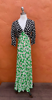 2019 Rixo London MARTHA Dress Green Black Daisy Bias cut Silk xs
