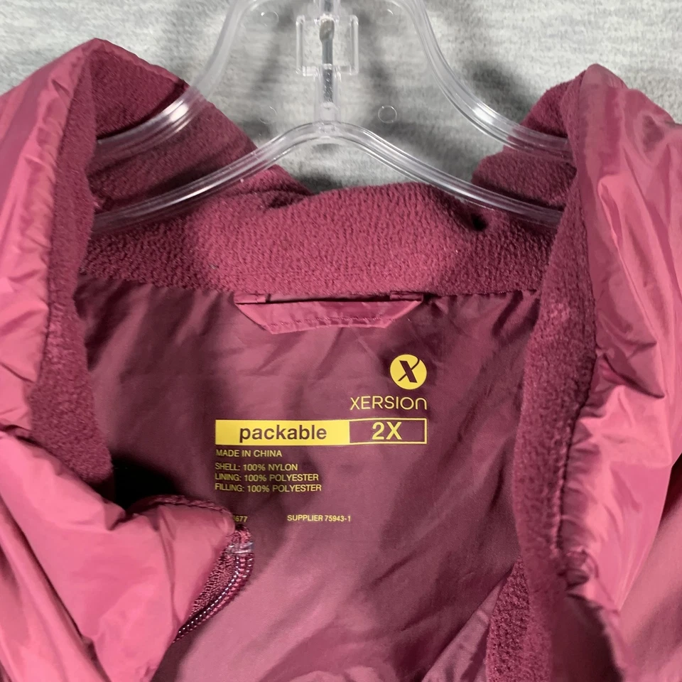 Chaleco acolchado Xersion Puffer para mujer 2X Borgoña empaquetable bolsillos con cremallera ligero Foto 4 de 4