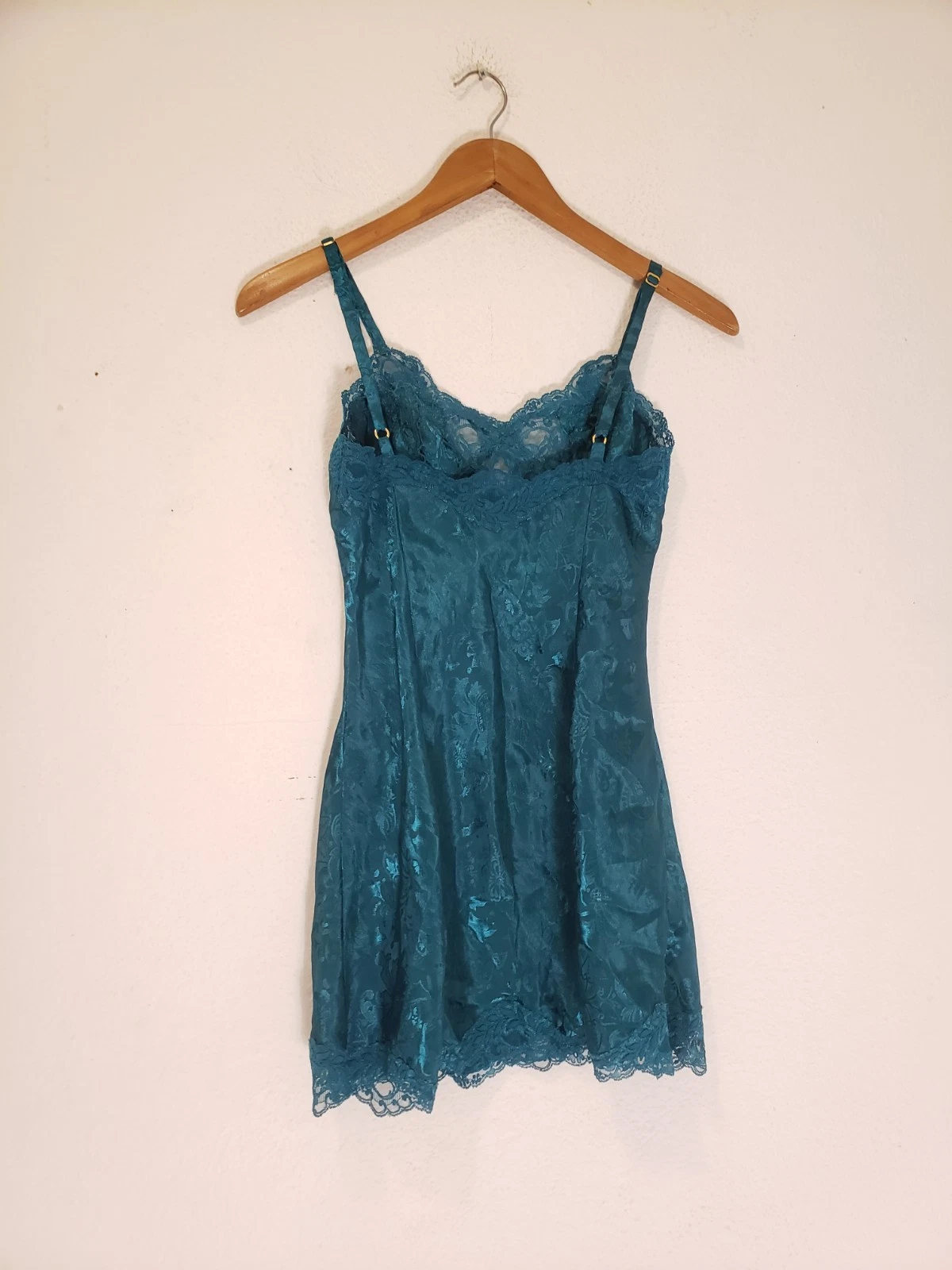 UNDERCOVER Abito slip vintage anni 90 Victorias Secret P XS verde pizzo raso babydoll etichetta oro