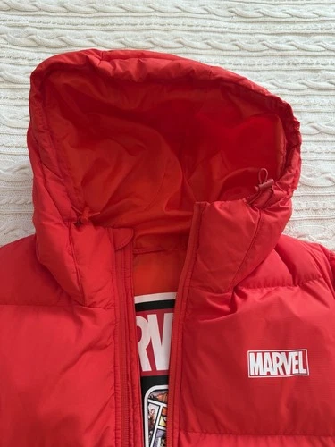 MARVEL 80th YEAR ANNIVERSARY Red Puffer Jacket Hooded Coat Men L image 3