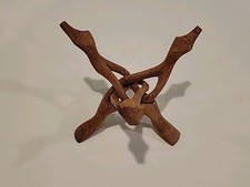 Vintage Hand Carved Wooden Folding Bowl Holder Stand Alligator Head Shaped