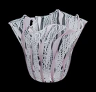 Vintage Murano Art Glass Handkerchief Vase With Pink & White Zanfirico Ribbons