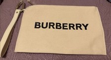 Burberry Beige Logo Wristlet Clutch Zip Closure Designer Accent