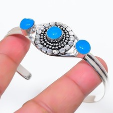 Blue Chalcedony Gemstone 925 Sterling Silver Adjustable Cuff Bracelet For Gift