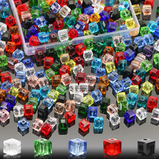 100 Pcs 8mm Cube Crystal Glass Beads for Jewelry Making, Square Crystal Beads wi