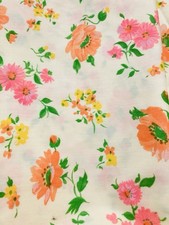 Vintage Cotton Fabric Cheerful Orange Pink Flowers on Pale Yellow 3.8Y x 44" W