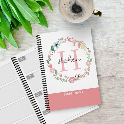 2026 2027 Tagebuch FLORAL INITIAL personalisiert Wochenorganizer Schule Büro Planer