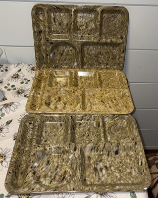3 Vintage Texas Ware Confetti Divided Cafeteria Lunch Trays Melamine Speckled