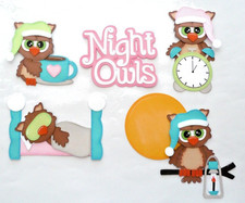 Premade Paper Pieced Title More for Scrapbooking Page, Night Owls, 6 piece set