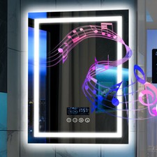 Bluetooth LED Bathroom Mirror Front Backlit LED Light Dimmable Fogless Mirrors