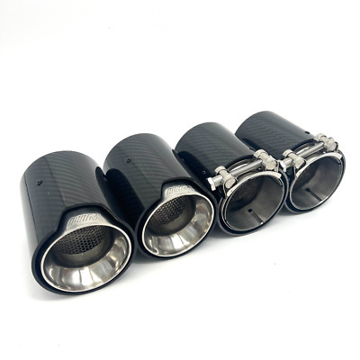4× For 2015-19 BMW F80 M3 F82 M4 Carbon Fiber Silver Stainless Tip Finishers NEW