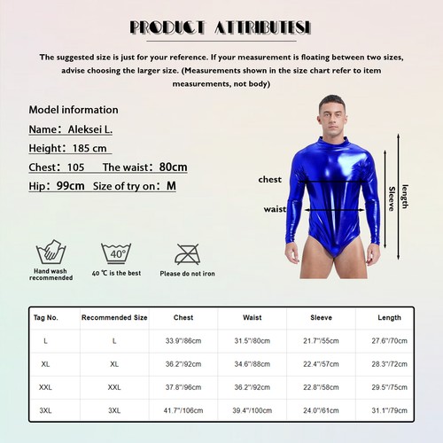 Men Shiny Metallic One-Piece Bodysuit Leotard Wetlook Stretchy Jumpsuit Clubwear - Picture 29 of 136