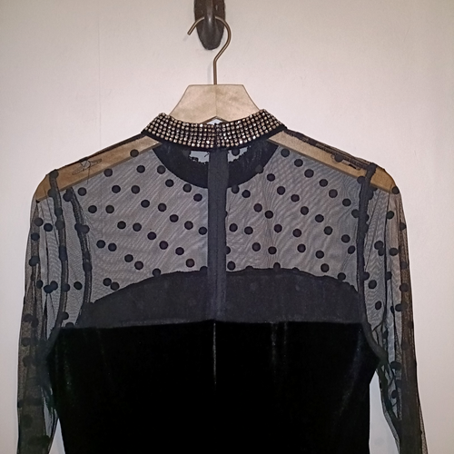 Missguided Womens Playsuit Black Size UK 14 Velvet Sheer Polka Dot Embellished - Picture 6 of 8