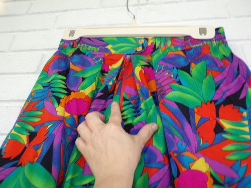 Vintage 80s Floral Tropical Print Shorts Cotton Elastic Waist Sz S - Picture 4 of 17
