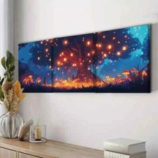 3pcs Lanterns on the Tree Colorful Sky Perfect Wall Art Canvas Framed 50x70cm