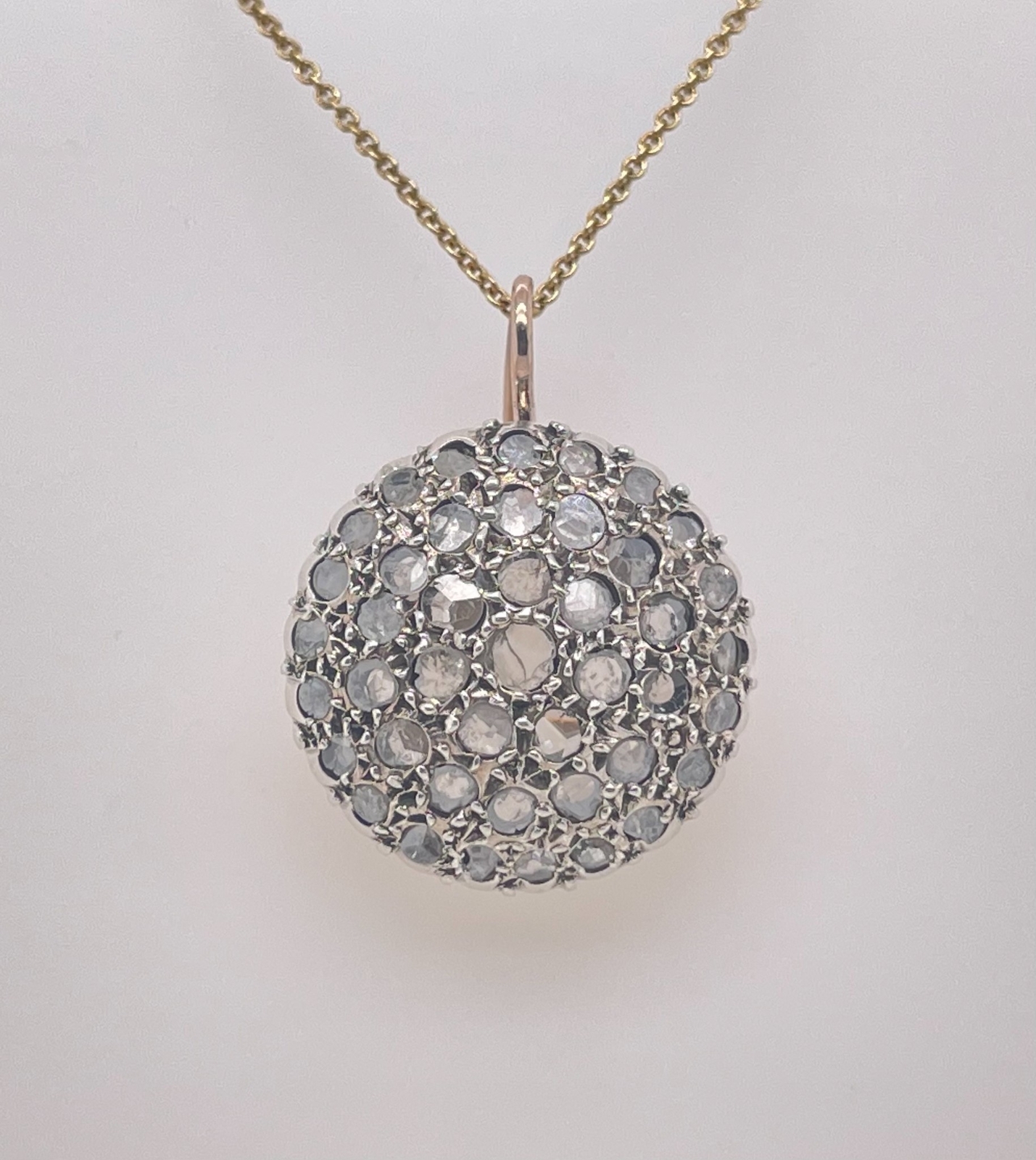 Silver & 9K Gold Plated Gray Raw Slab Diamond Round P… Gem