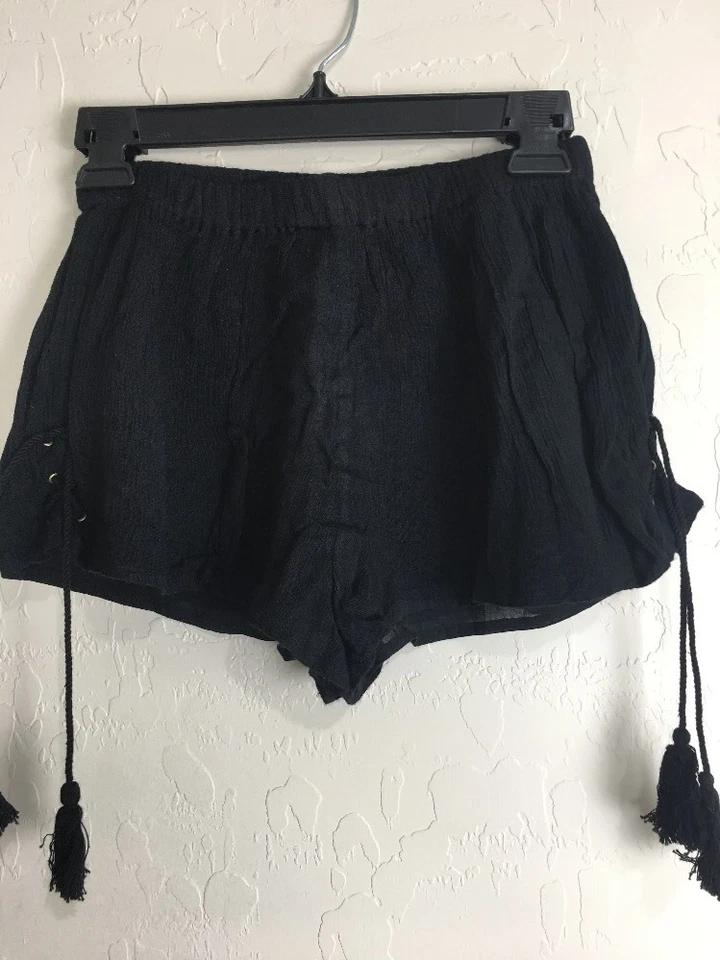 Pantalones Cortos Mujer Banda De Gitanos Borla Negros Elásticos Pull On Arruga Talla S 5759 Foto 3 de 4