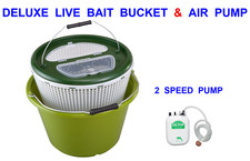 LARGE GREEN DELUXE LIVE BAIT BUCKET & DELUXE 2 SPEED OXYGEN AIR PUMP TACKLE BAIT