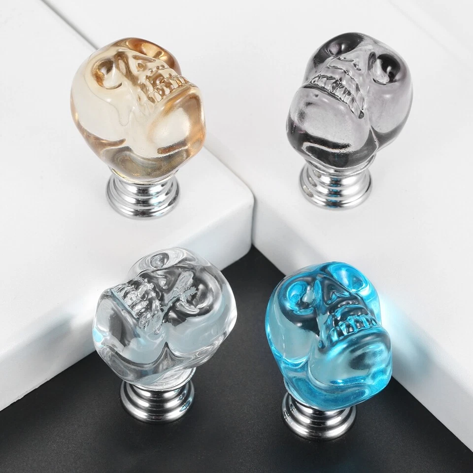 1X Skull Shaped Unique Transparent Handle Door Knob Push Pull Cupboard Wardrobe - Image 4 of 4