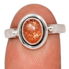 Natural Rainbow Sunstone - Madagascar 925 Silver Ring Jewelry s.7.5 CR73922