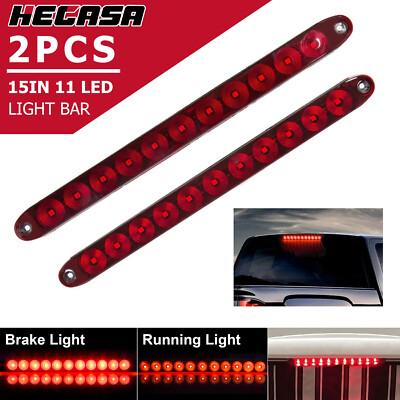 2pcs 16'' Red 11 LED Trailer Truck Light Bar Stop Turn Tail Rear Brake Lamp Strip