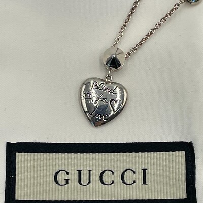 GUCCI Blind For Love Necklace Heart Silver Pink Green Ag925