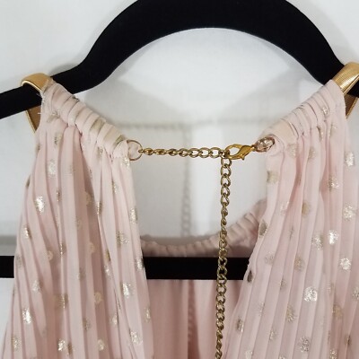 MSK Blouson Maxi Dress 8 Halter Gold Neckband Metallic Dots Pink Chiffon  Lined | eBay