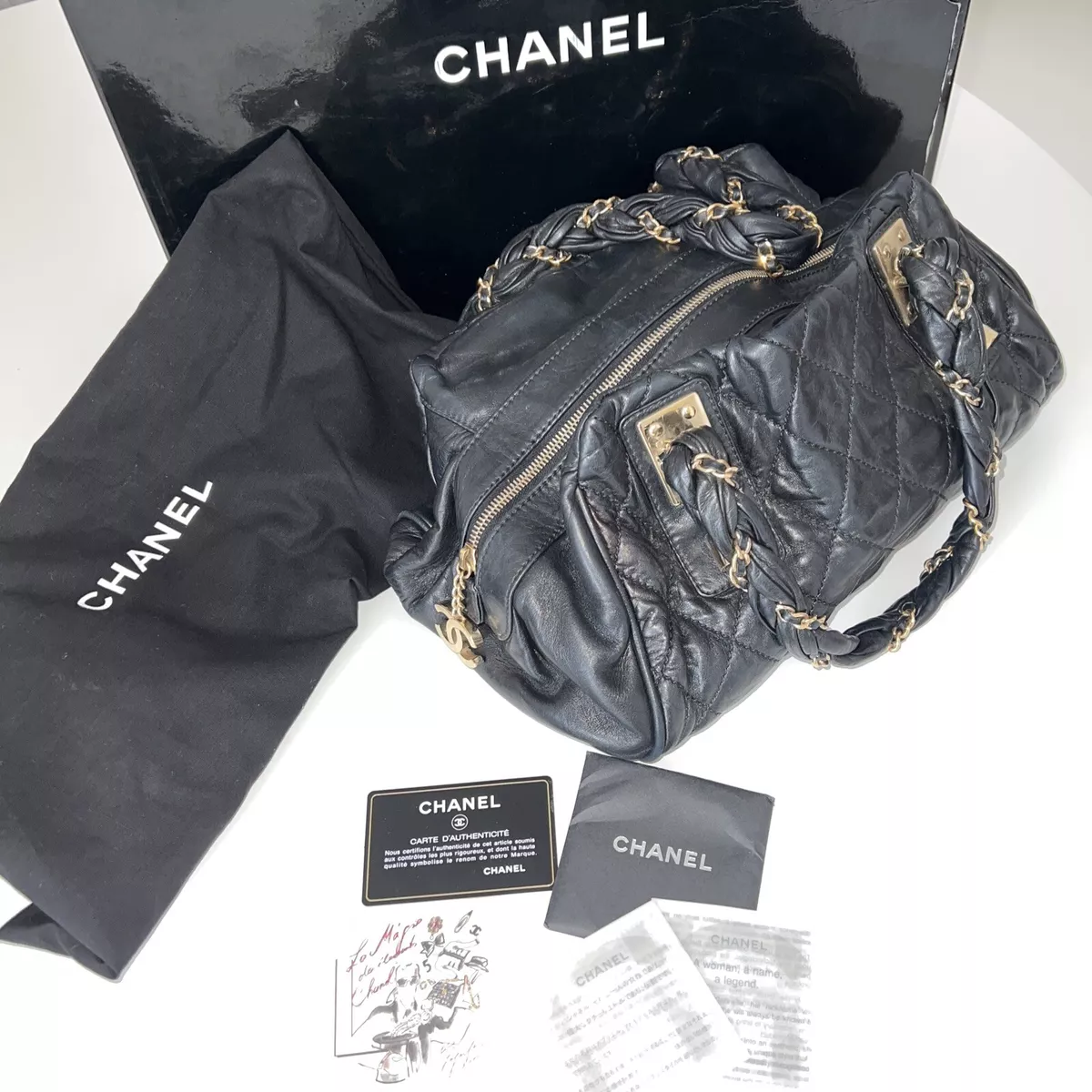 Chanel Luxury Ligne Bowler Black Lambskin with Silver Chains