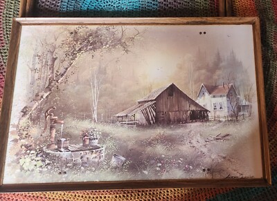 Vintage 70s TV Trays Andres Orpinas Four Metal Tray Set Country