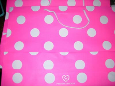 (4) VICTORIAS SECRET PINK Polka Dot LARGE PAPER SHOPPING GIFT BAGS GENTLY USED