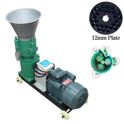 220V Animal Feed Pellet Mill Machine with 12mm Plate Max 200kg/h 3 Head Rollers