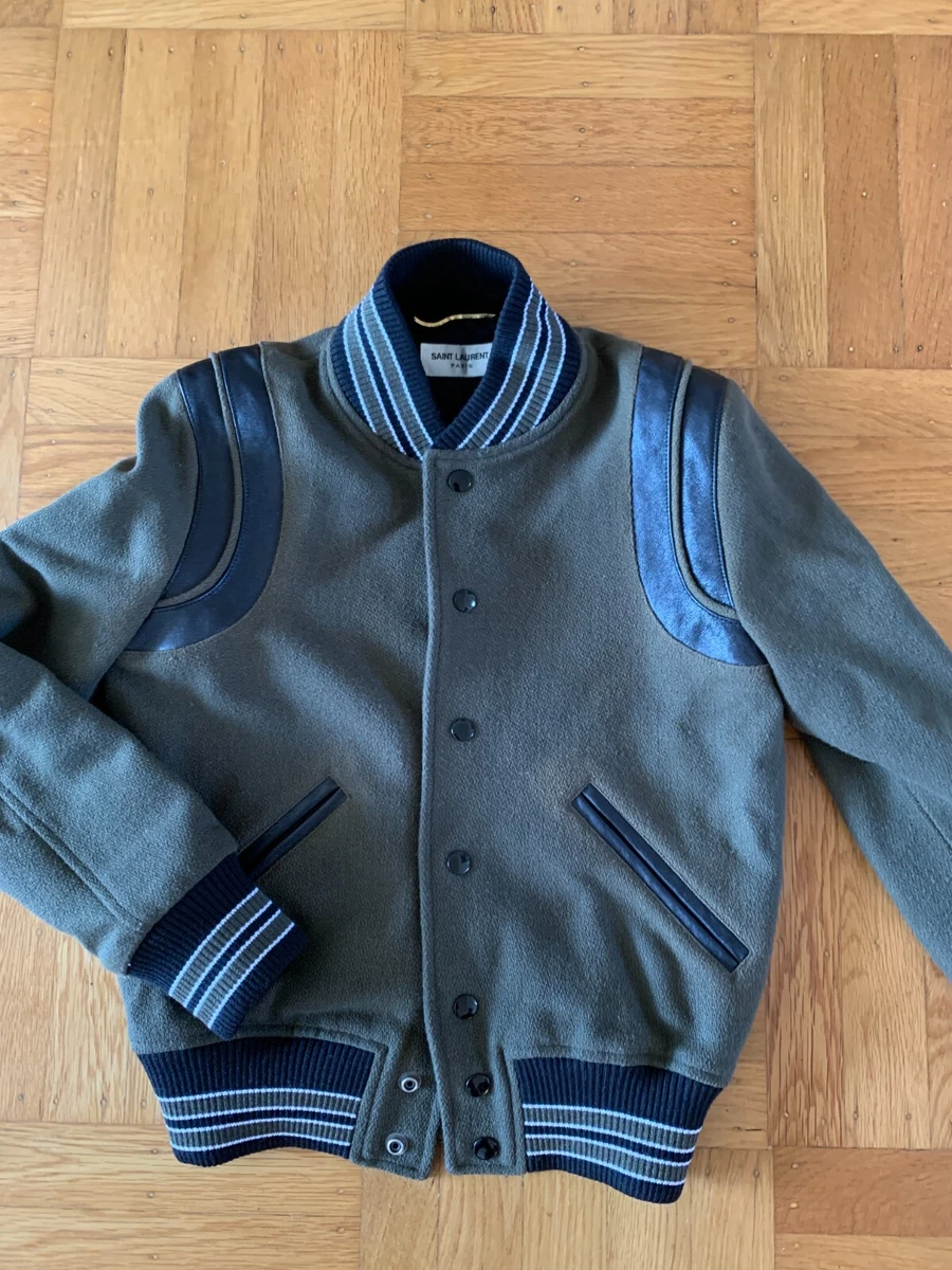 Saint Laurent teddy green olive wool bomber jacket FR 34 US 0 2 XS