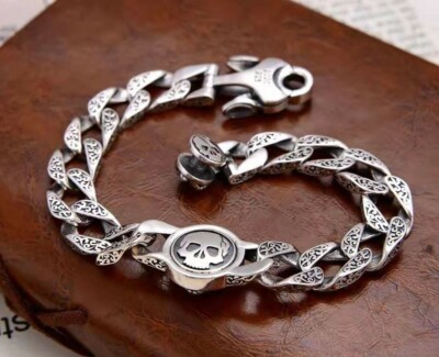 Men Bracelet Skull Chain 10 mm Sterling Silver 925 | eBay