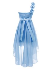 UK Girls Chiffon One Shoulder Flowers High-Low Bridesmaid Party Prom Gown Dress