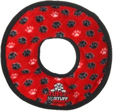 Tuffy No Stuff Ultimate Ring with 4 Squeakers Paw Print Red Tuff Scale 10