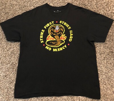 Cobra Kai Strike First Strike Hard No Mercy Men's Black T-Shirt Size XL