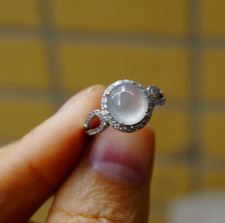 Certified Natural Grade A Icy Fei cui jadeite Ring Silver Adjustable Sizes 375