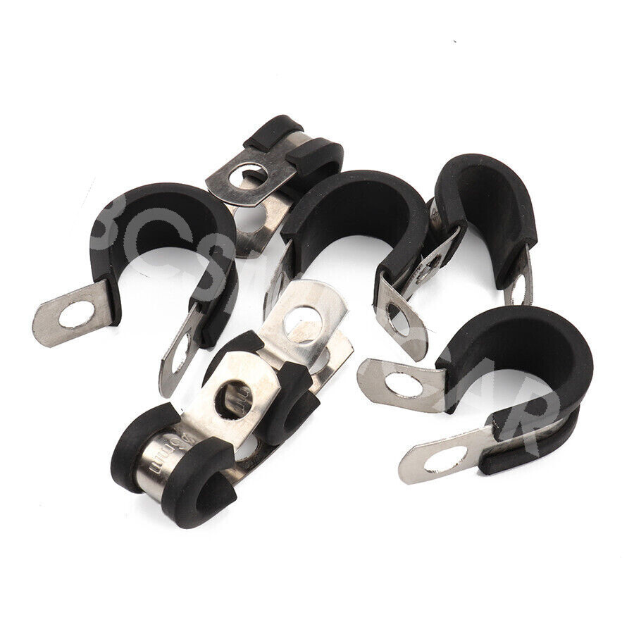 42x Rubber Lined P Clips Cable Mounting Hose Pipe Clamp Stainless Steel 5 Sizes