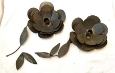 VTG Primitive Rustic Hand Crafted Metal Candle Holders Farm House Wall Decor