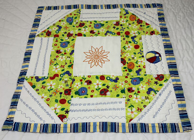 Small Patchwork Quilt, Churn Dash, Children s Prints, Cotton, Hand Made