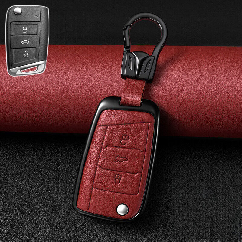 Leather Car Remote Key Fob Case Cover Holder For VW Polo Skoda Golf MK7