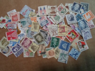 Collection lot 100 different United States small stamps - all from 1960s & 1970s